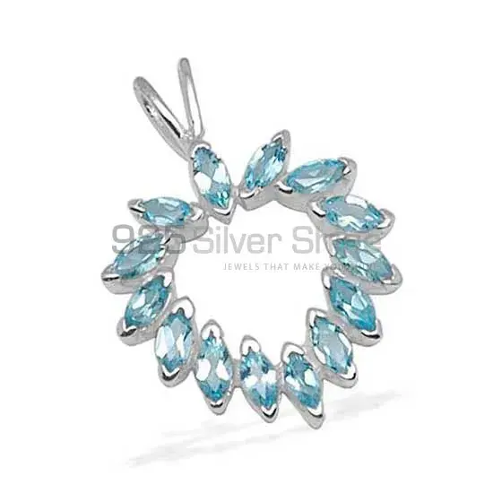 Wholesale Solid Sterling Silver Handmade Pendants In Blue Topaz Gemstone Jewelry 925SP1377_0