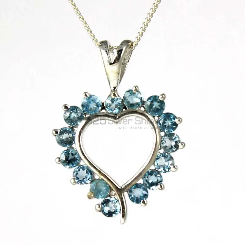Wholesale Solid Sterling Silver Handmade Pendants In Blue Topaz Gemstone Jewelry 925SP238-9