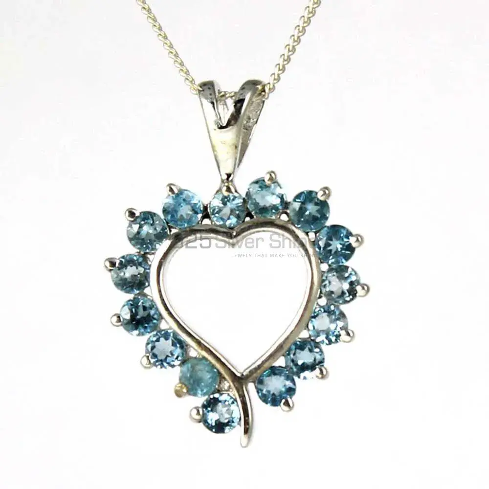 Solid Sterling Silver Handmade Pendants In Blue Topaz Gemstone Jewelry 925SP238-9_0