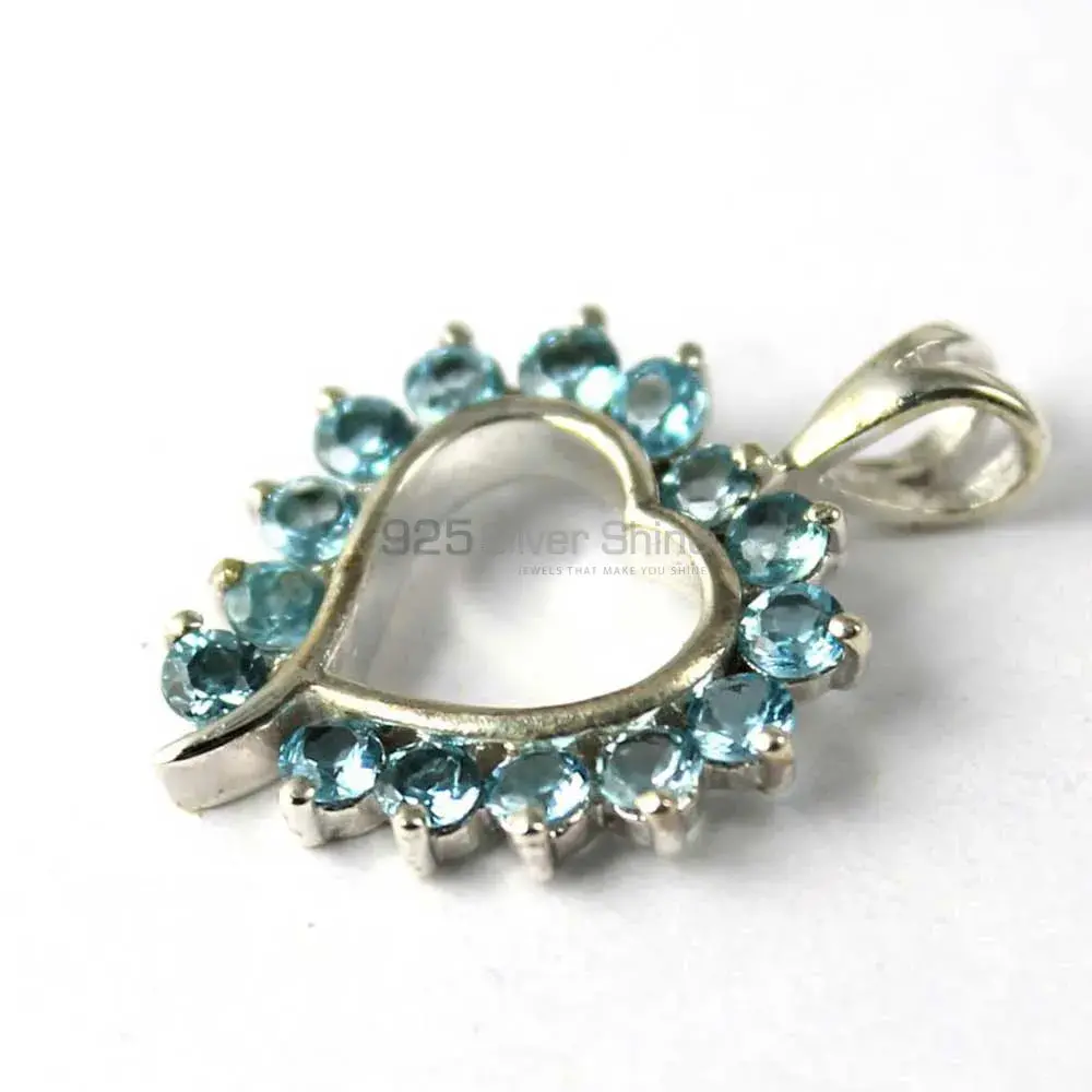 Solid Sterling Silver Handmade Pendants In Blue Topaz Gemstone Jewelry 925SP238-9_1
