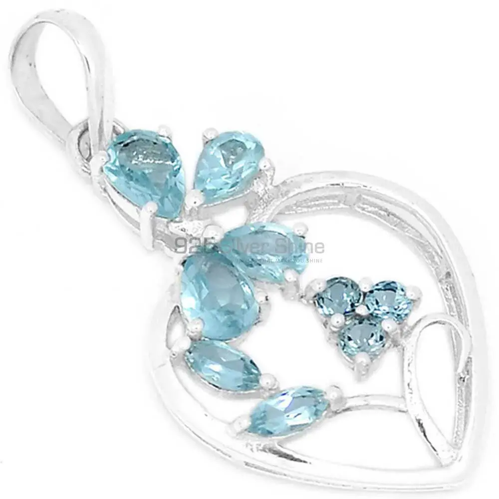 Wholesale Solid Sterling Silver Handmade Pendants In Blue Topaz Gemstone Jewelry 925SP270-1