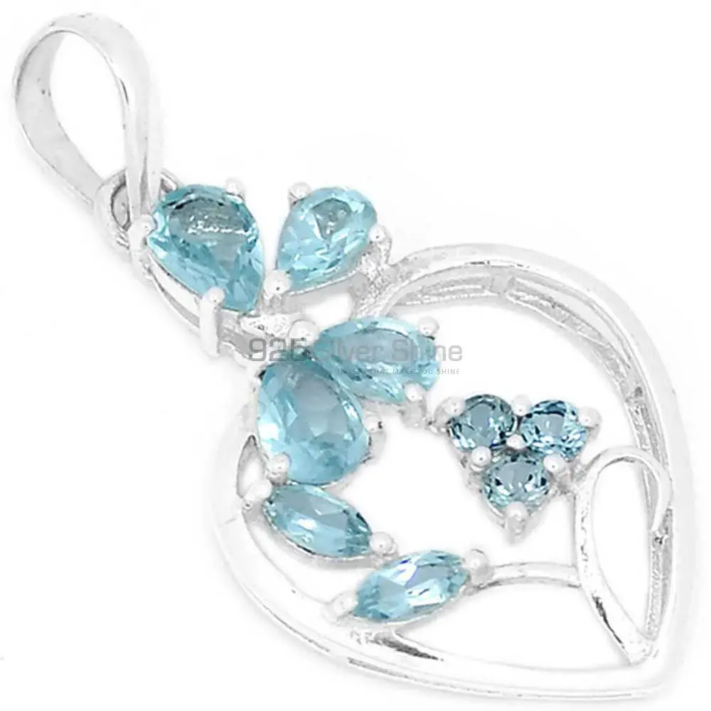 Solid Sterling Silver Handmade Pendants In Blue Topaz Gemstone Jewelry 925SP270-1_0