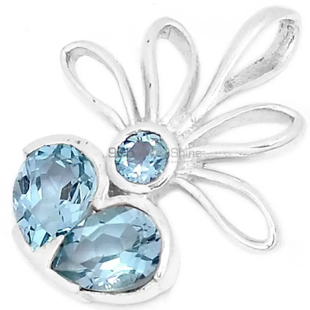 Wholesale Solid Sterling Silver Handmade Pendants In Blue Topaz Gemstone Jewelry 925SP270-1_0