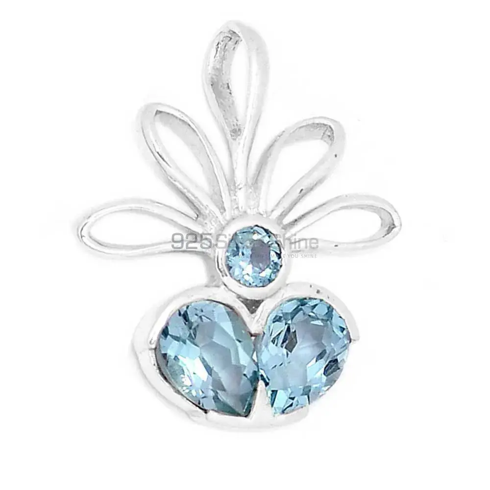 Wholesale Solid Sterling Silver Handmade Pendants In Blue Topaz Gemstone Jewelry 925SP270-1_1