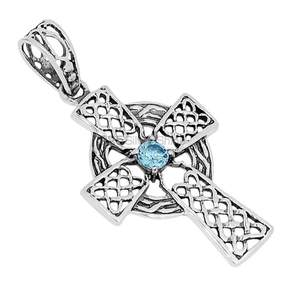 Wholesale Solid Sterling Silver Handmade Pendants In Blue Topaz Gemstone Jewelry 925SSP342-1