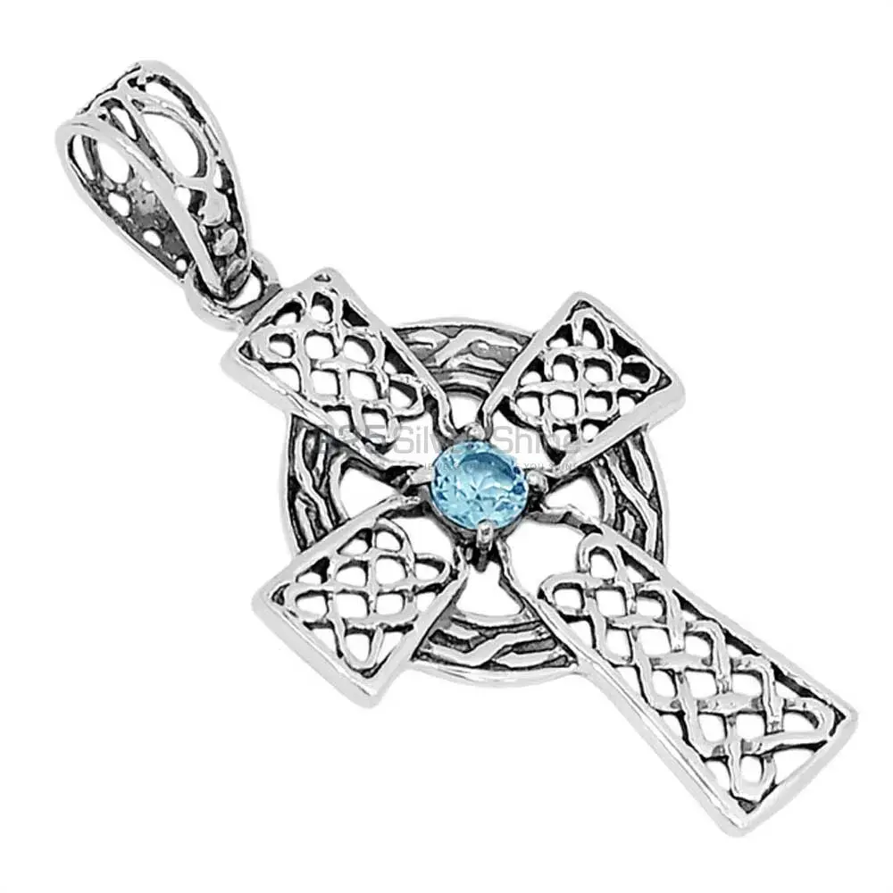 Solid Sterling Silver Handmade Pendants In Blue Topaz Gemstone Jewelry 925SSP342-1_0