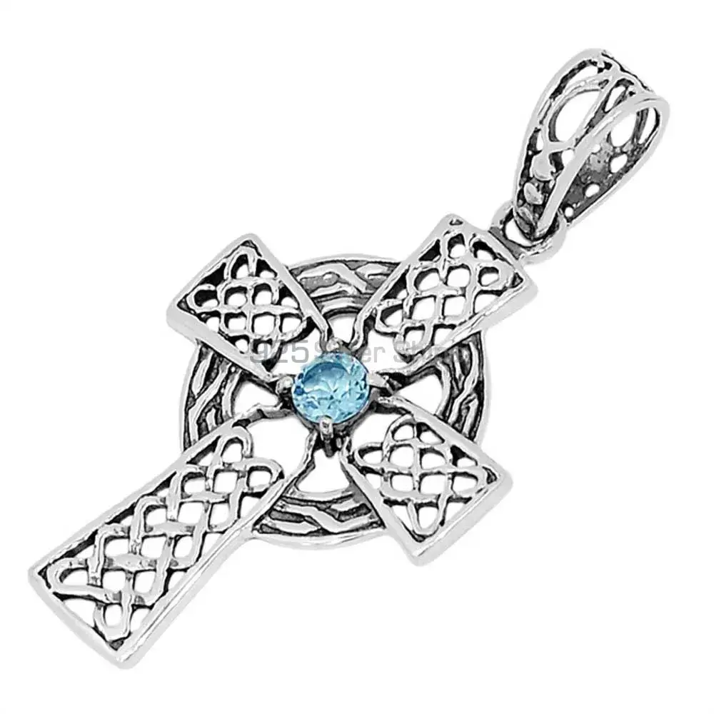 Solid Sterling Silver Handmade Pendants In Blue Topaz Gemstone Jewelry 925SSP342-1_1