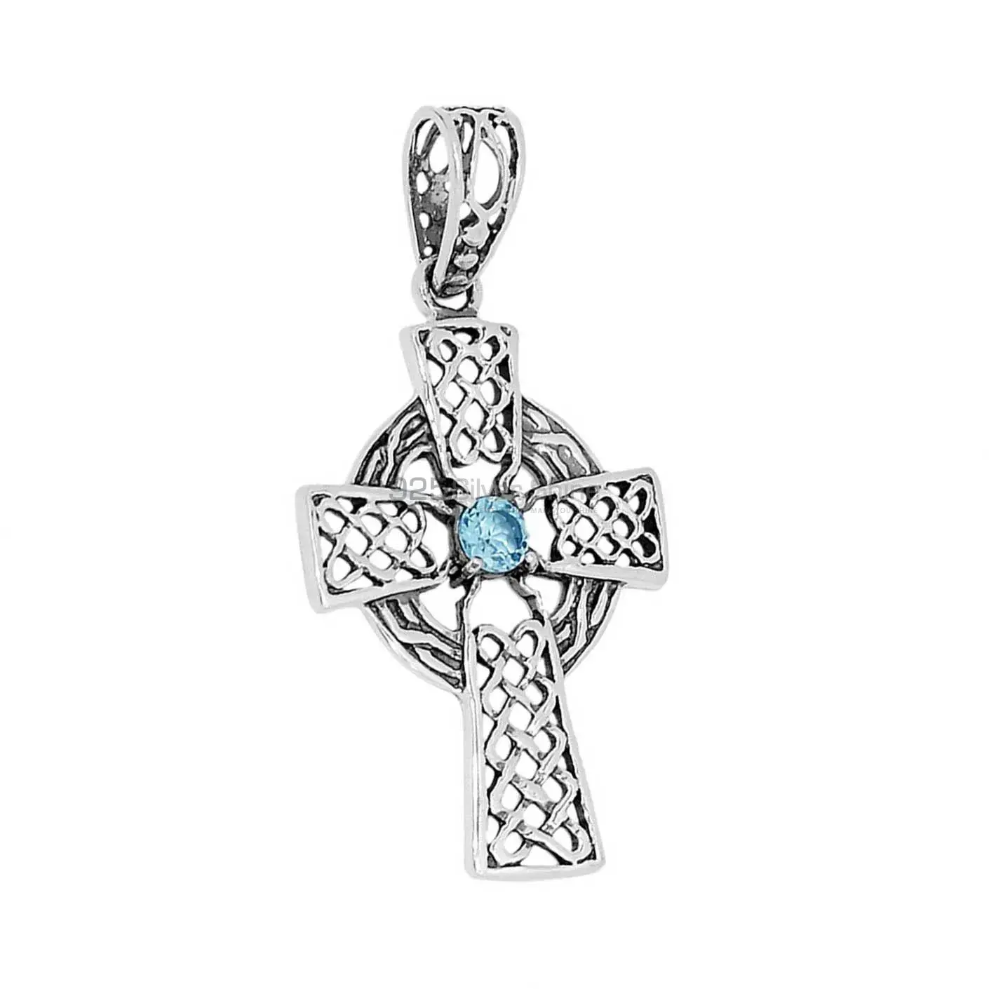 Solid Sterling Silver Handmade Pendants In Blue Topaz Gemstone Jewelry 925SSP342-1_2