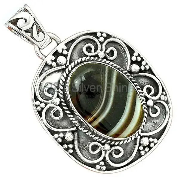 Solid Sterling Silver Handmade Pendants In Botswana Agate Gemstone Jewelry 925SP46-8_0
