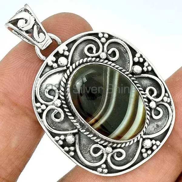 Solid Sterling Silver Handmade Pendants In Botswana Agate Gemstone Jewelry 925SP46-8_1