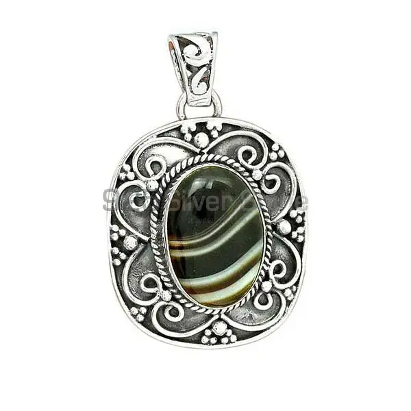 Solid Sterling Silver Handmade Pendants In Botswana Agate Gemstone Jewelry 925SP46-8_2