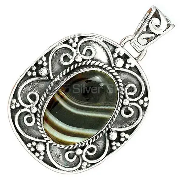 Wholesale Solid Sterling Silver Handmade Pendants In Botswana Agate Gemstone Jewelry 925SP46-8_2