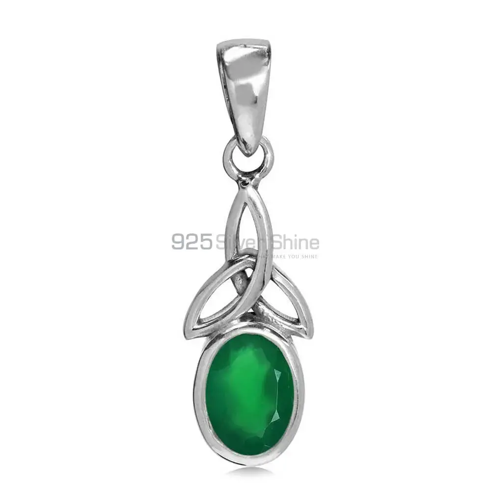 Wholesale Solid Sterling Silver Handmade Pendants In Green Onyx Gemstone Jewelry 925SP06-1