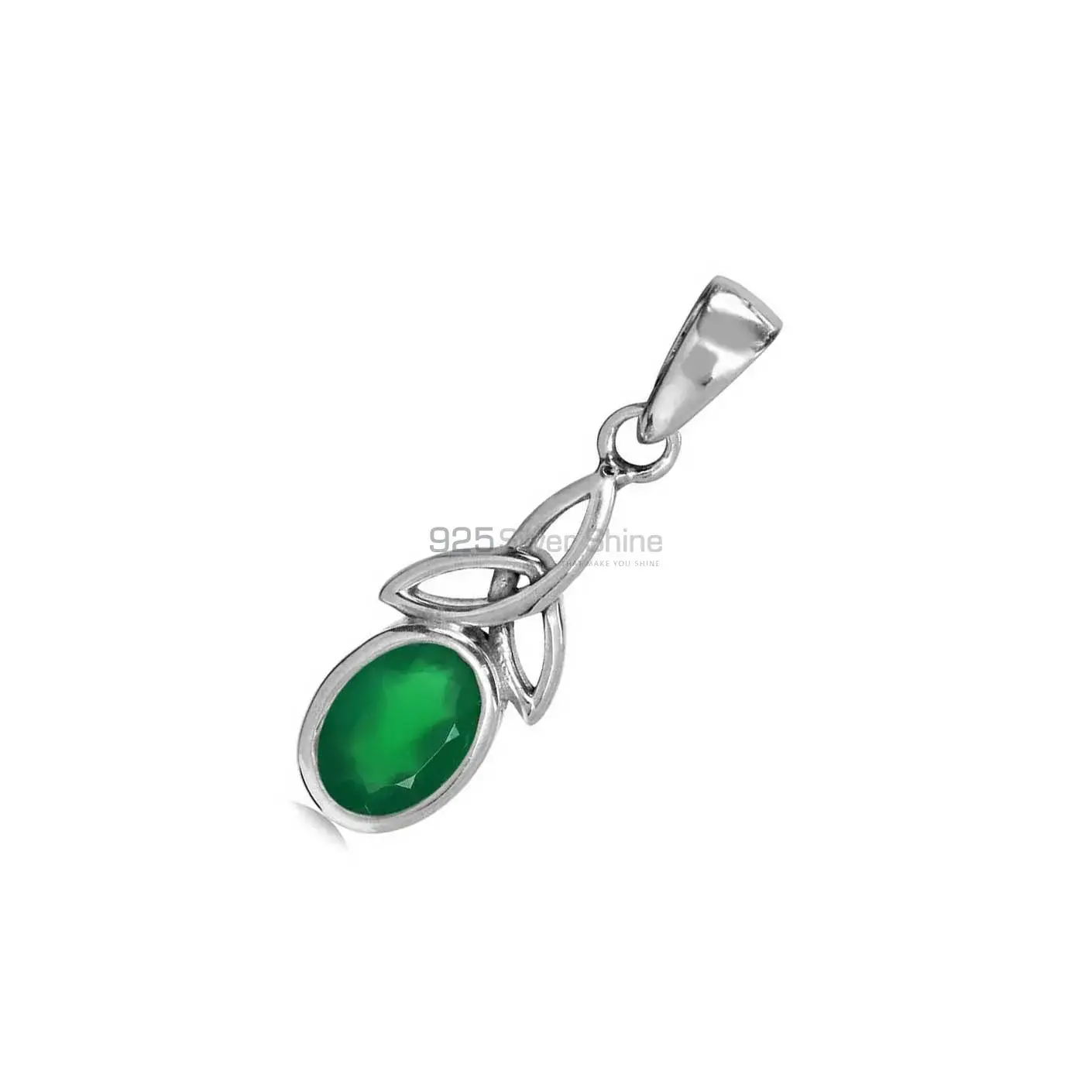Wholesale Solid Sterling Silver Handmade Pendants In Green Onyx Gemstone Jewelry 925SP06-1_0