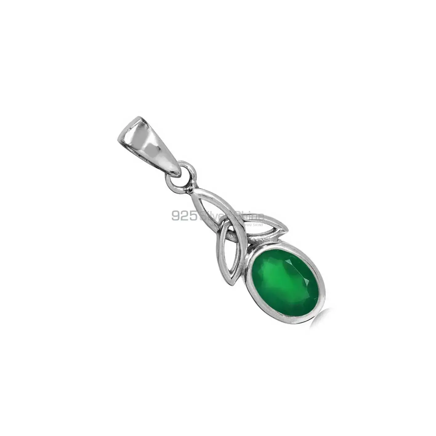 Wholesale Solid Sterling Silver Handmade Pendants In Green Onyx Gemstone Jewelry 925SP06-1_1