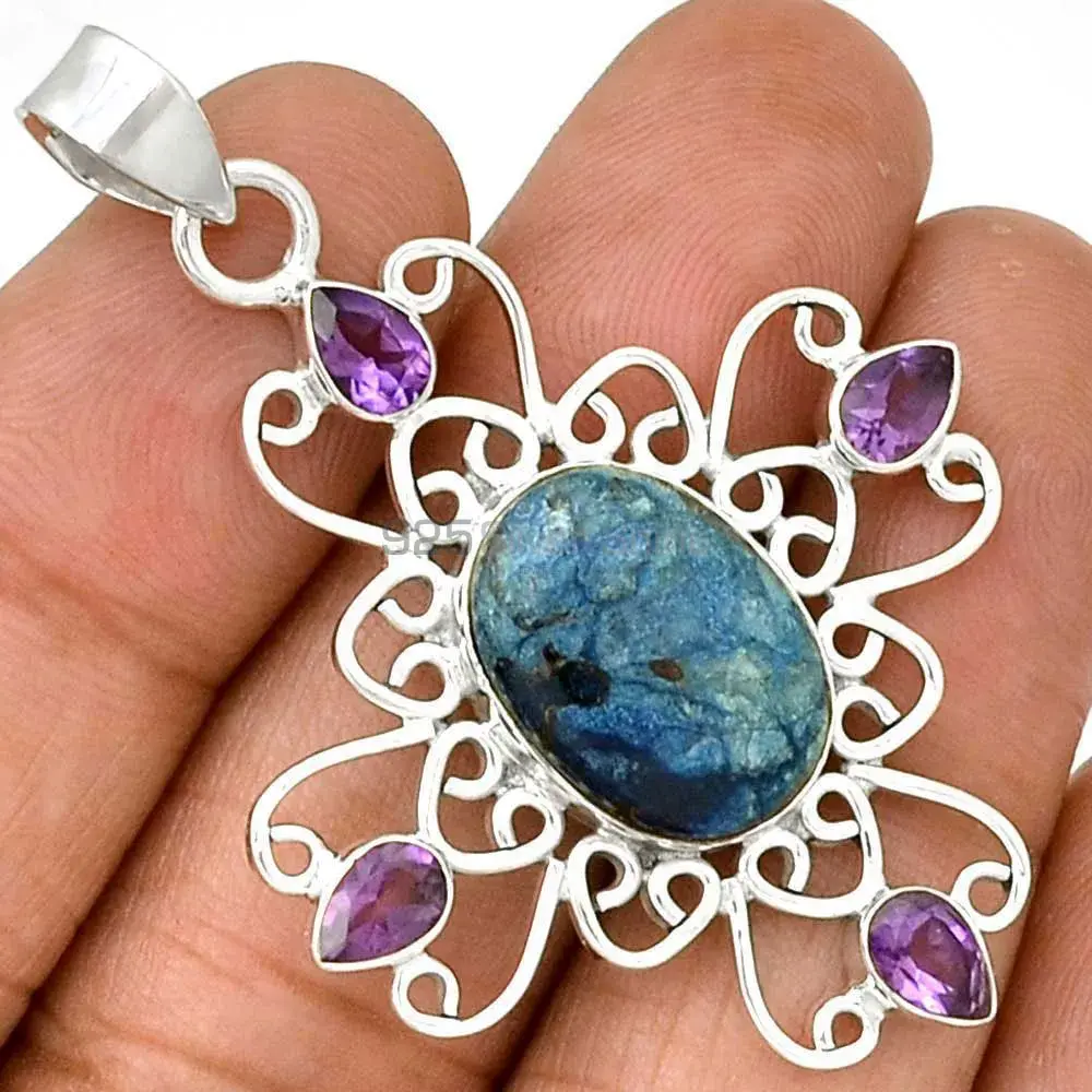 Solid Sterling Silver Handmade Pendants In Multi Gemstone Jewelry 925SP097-2_1