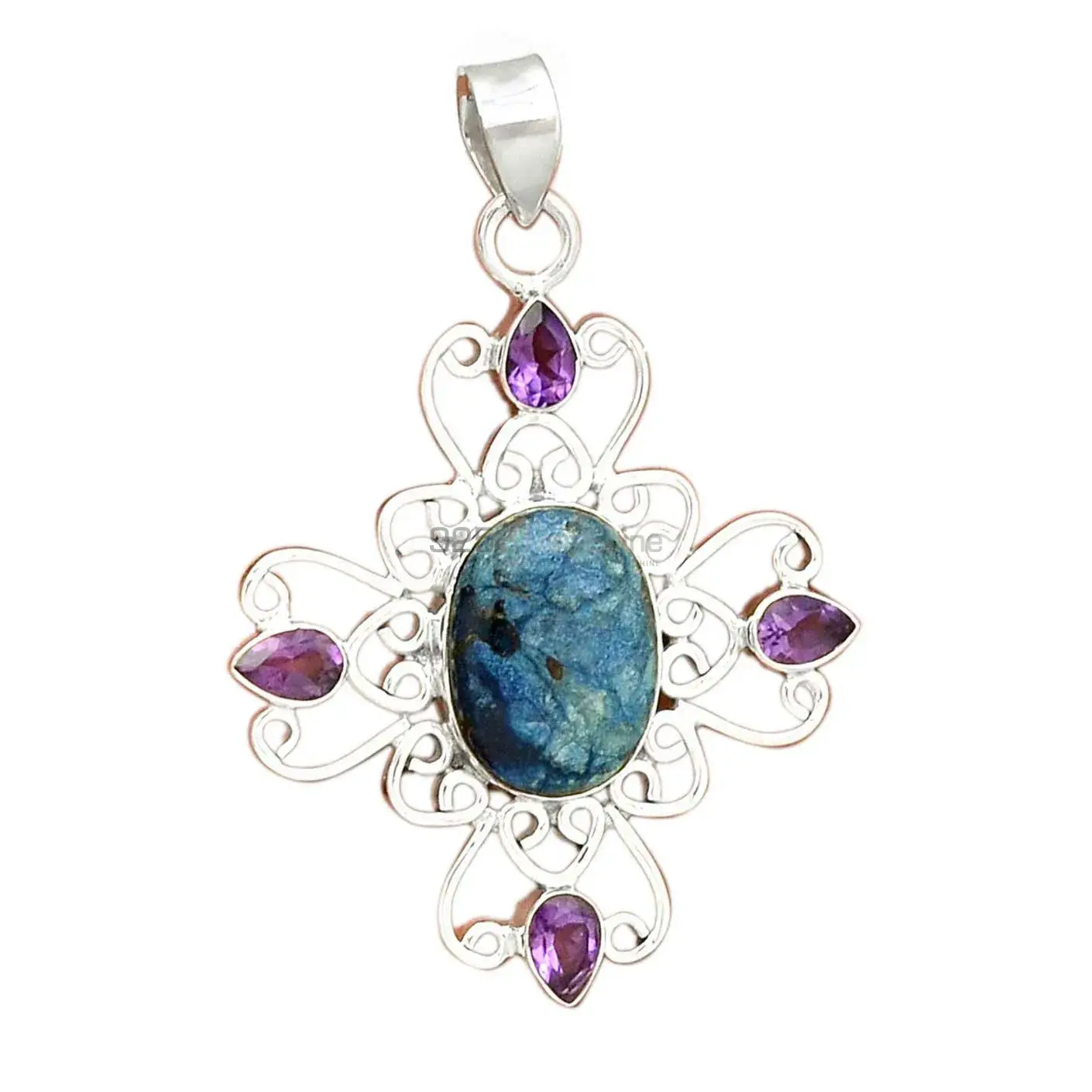 Solid Sterling Silver Handmade Pendants In Multi Gemstone Jewelry 925SP097-2_2