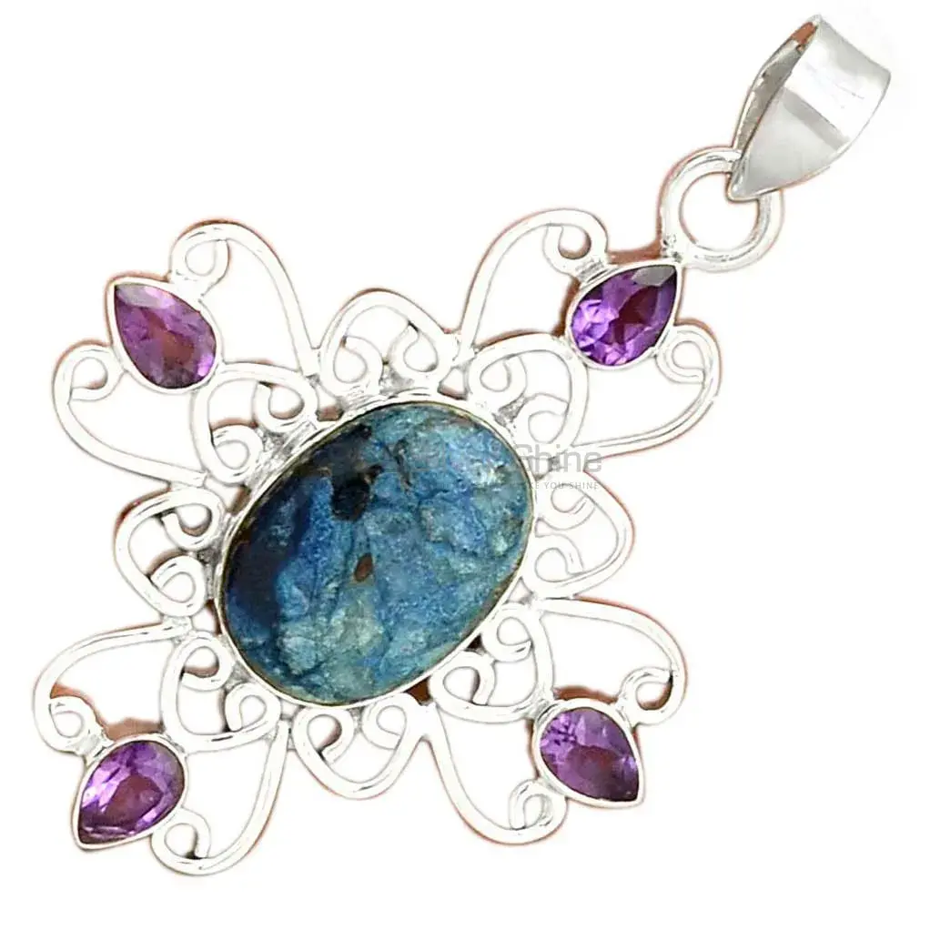 Wholesale Solid Sterling Silver Handmade Pendants In Multi Gemstone Jewelry 925SP097-2_2