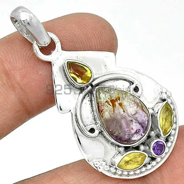 Solid Sterling Silver Handmade Pendants In Multi Gemstone Jewelry 925SP21-3_1