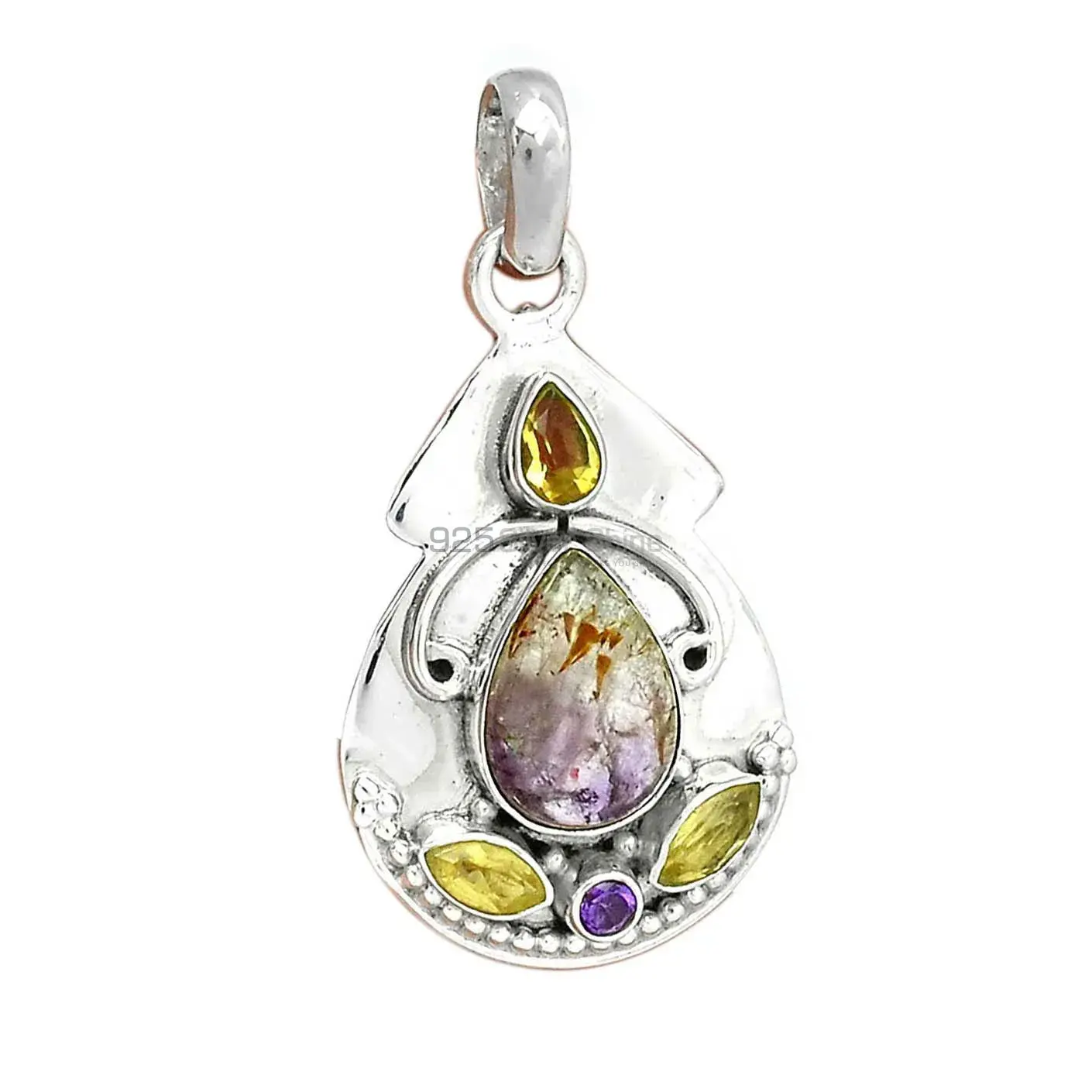 Wholesale Solid Sterling Silver Handmade Pendants In Multi Gemstone Jewelry 925SP21-3_1