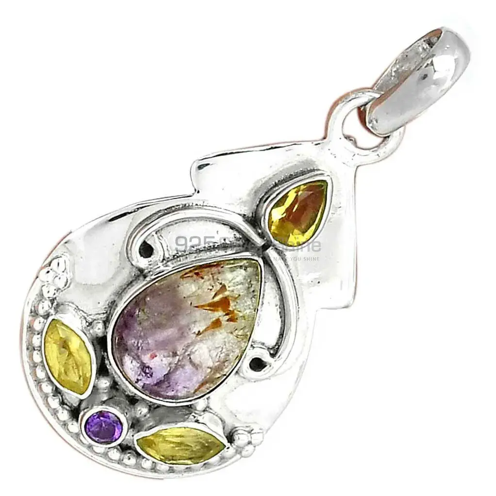 Solid Sterling Silver Handmade Pendants In Multi Gemstone Jewelry 925SP21-3_3