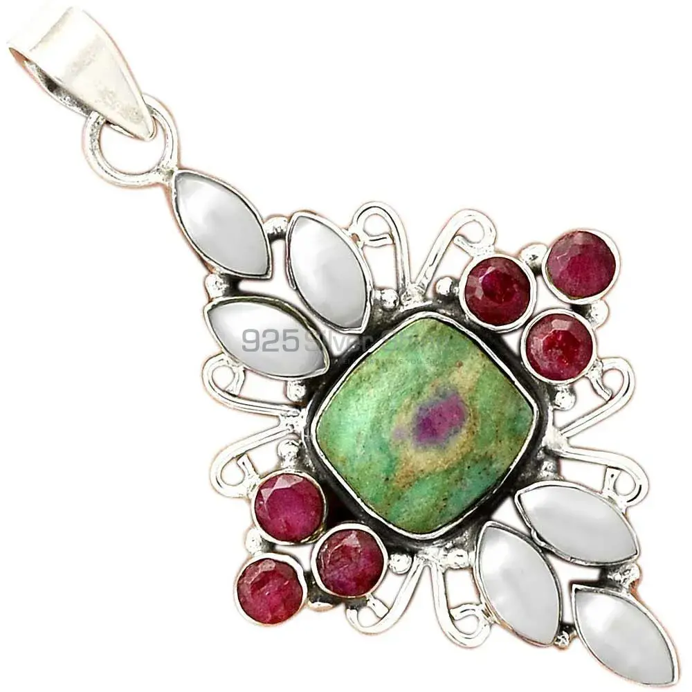 Wholesale Solid Sterling Silver Handmade Pendants In Multi Gemstone Jewelry 925SP36-2