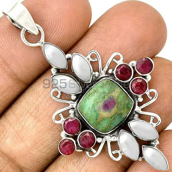 Solid Sterling Silver Handmade Pendants In Multi Gemstone Jewelry 925SP36-2_1