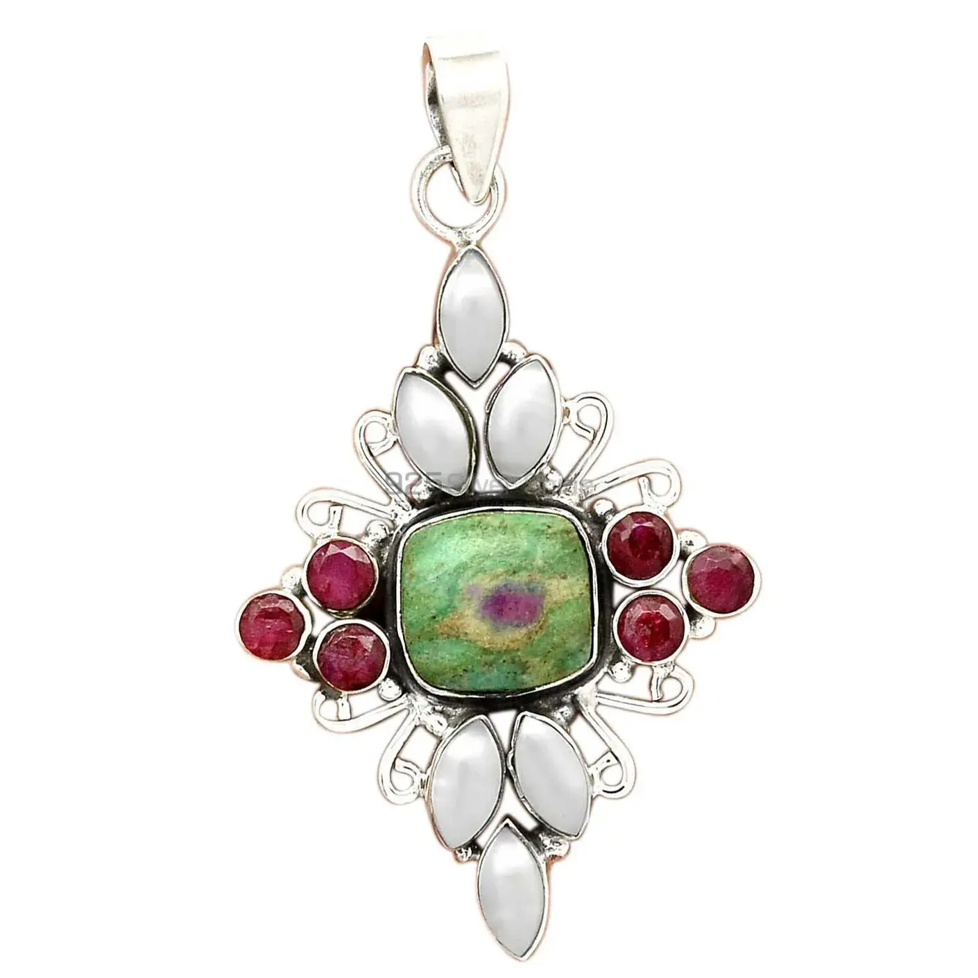 Wholesale Solid Sterling Silver Handmade Pendants In Multi Gemstone Jewelry 925SP36-2_1