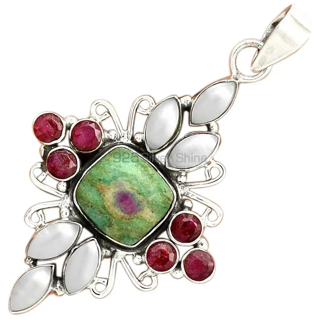 Wholesale Solid Sterling Silver Handmade Pendants In Multi Gemstone Jewelry 925SP36-2_2