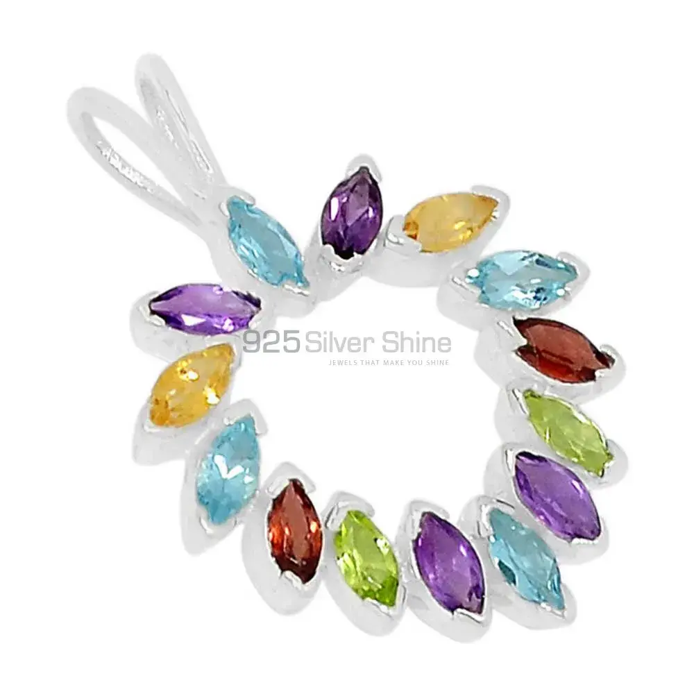 Solid Sterling Silver Handmade Pendants In Multi Stone Gemstone Jewelry 925SSP314-2