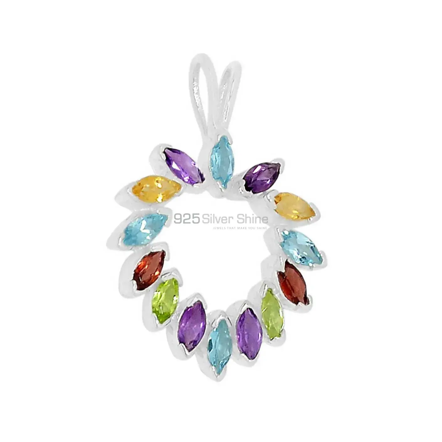 Solid Sterling Silver Handmade Pendants In Multi Stone Gemstone Jewelry 925SSP314-2_1