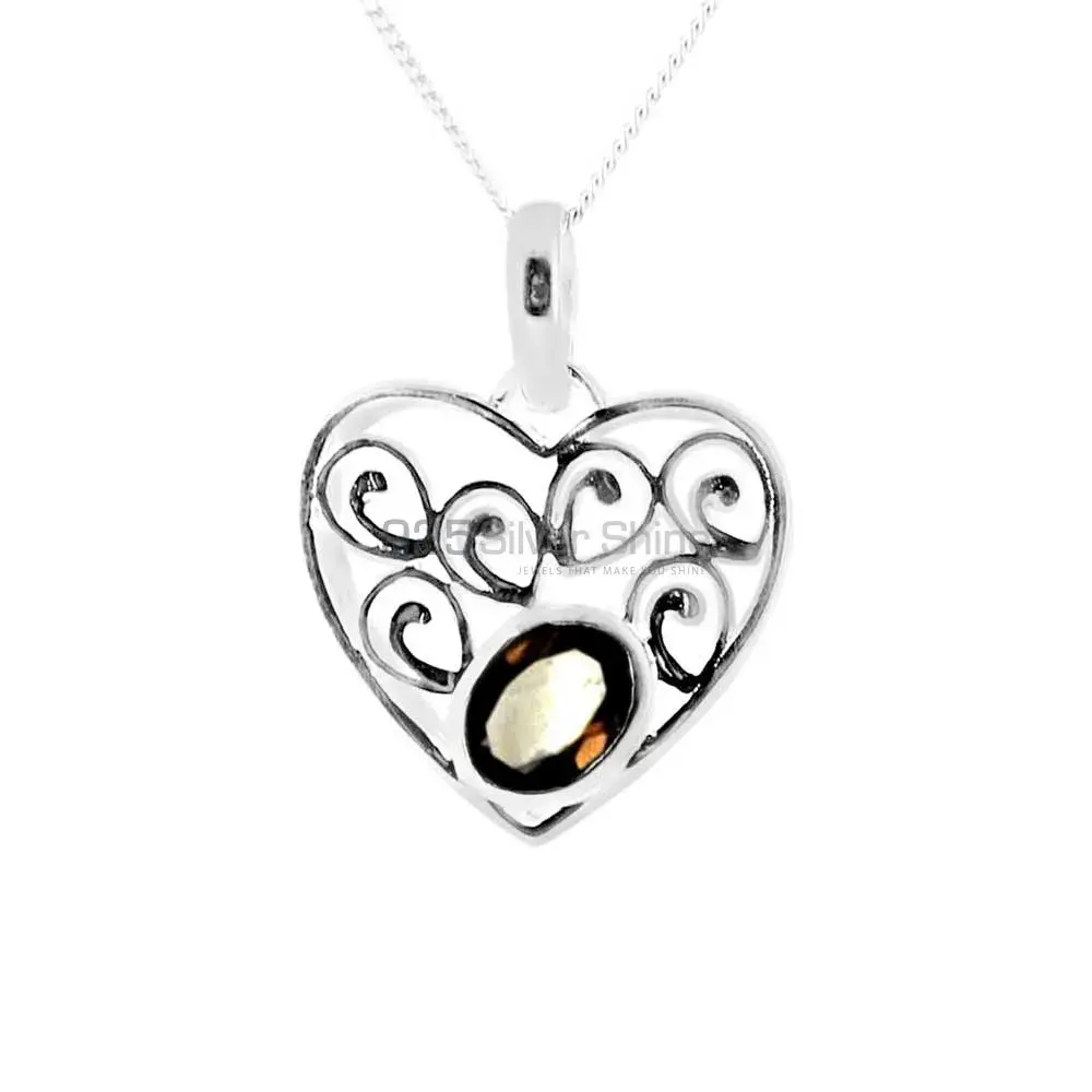 Solid Sterling Silver Handmade Pendants In Smokey Gemstone Jewelry 925SP222-9