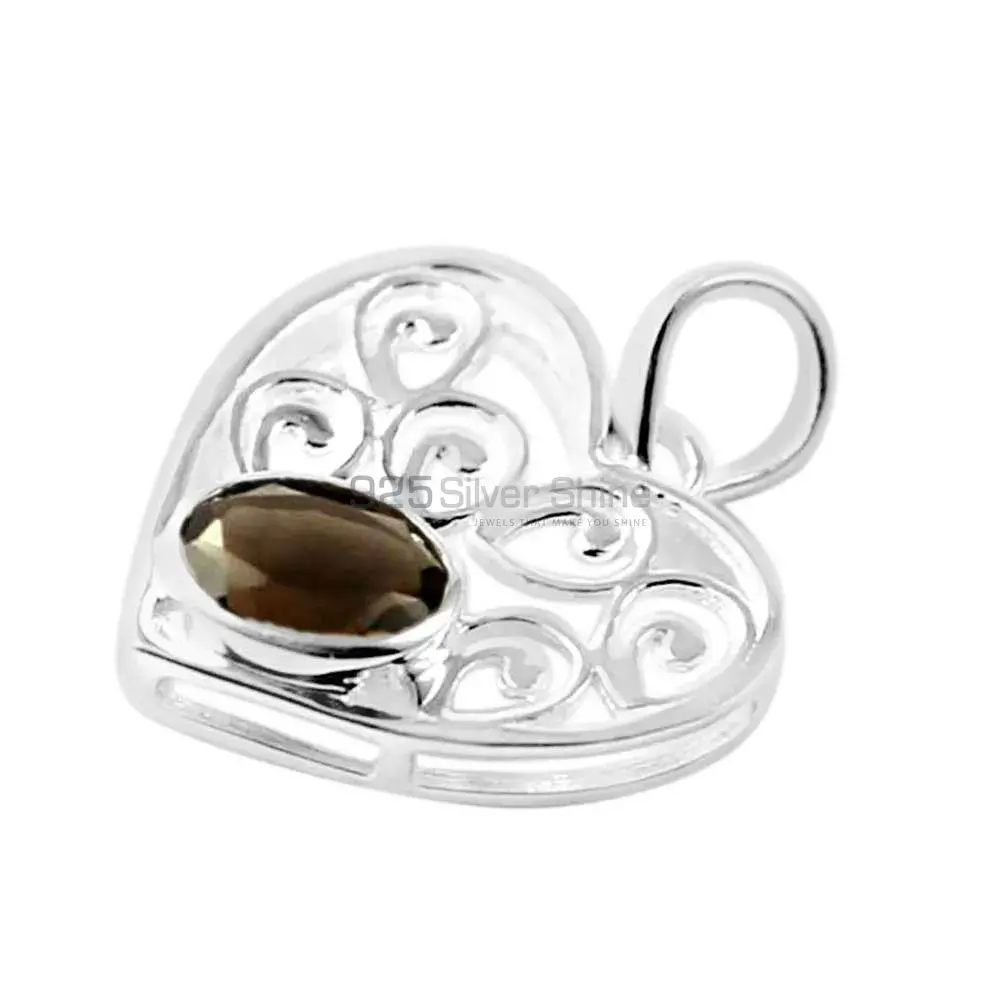 Solid Sterling Silver Handmade Pendants In Smokey Gemstone Jewelry 925SP222-9_0