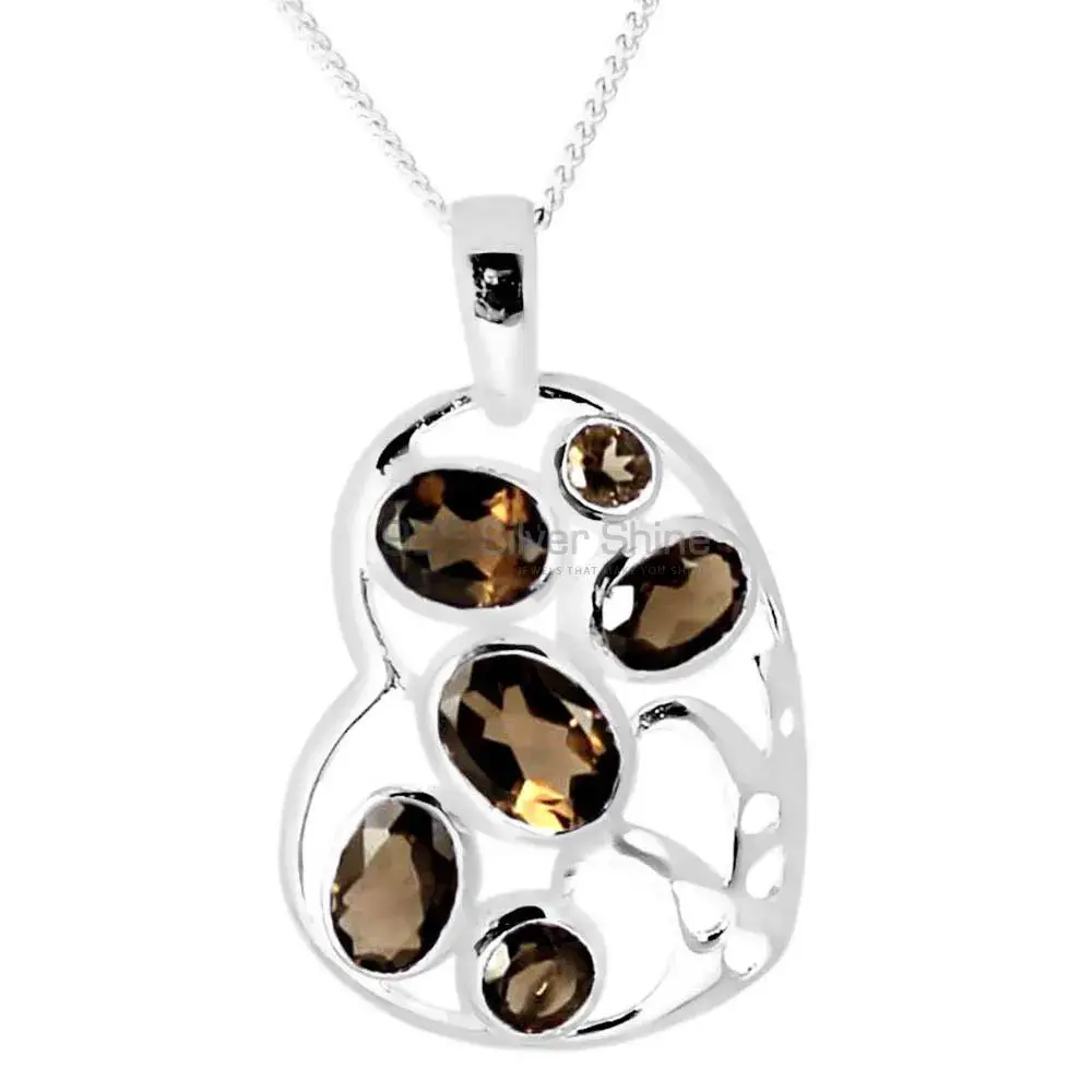 Solid Sterling Silver Handmade Pendants In Smokey Gemstone Jewelry 925SP230-2_0