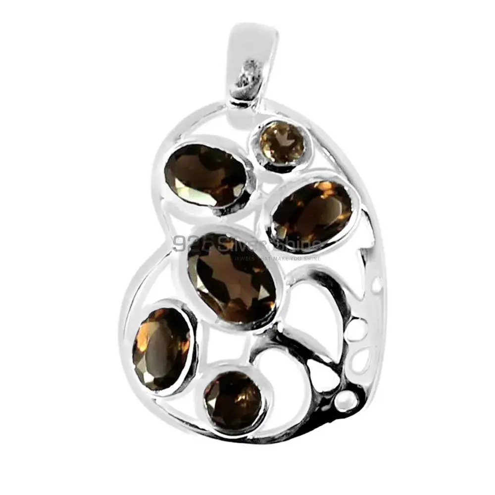 Solid Sterling Silver Handmade Pendants In Smokey Gemstone Jewelry 925SP230-2_1