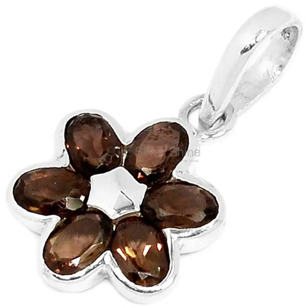 Solid Sterling Silver Handmade Pendants In Smokey Gemstone Jewelry 925SSP303-5_1