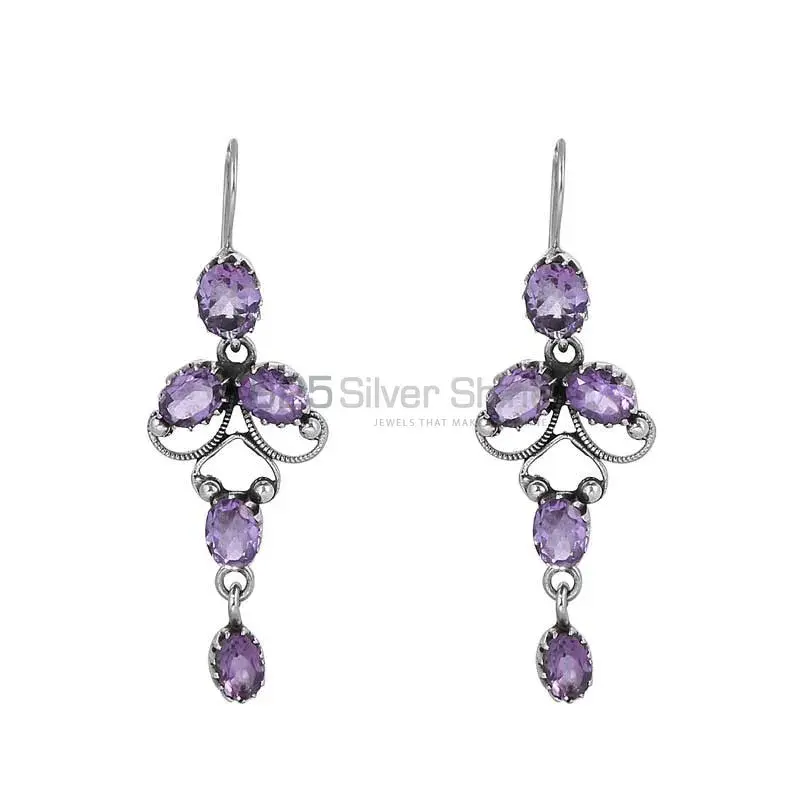 Sterling Silver Earring In Amethyst Gemstone Jewelry 925SE07_0