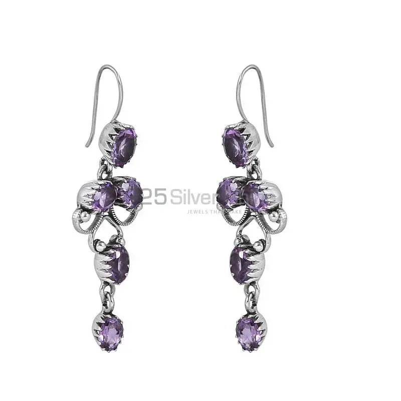 Sterling Silver Earring In Amethyst Gemstone Jewelry 925SE07_1