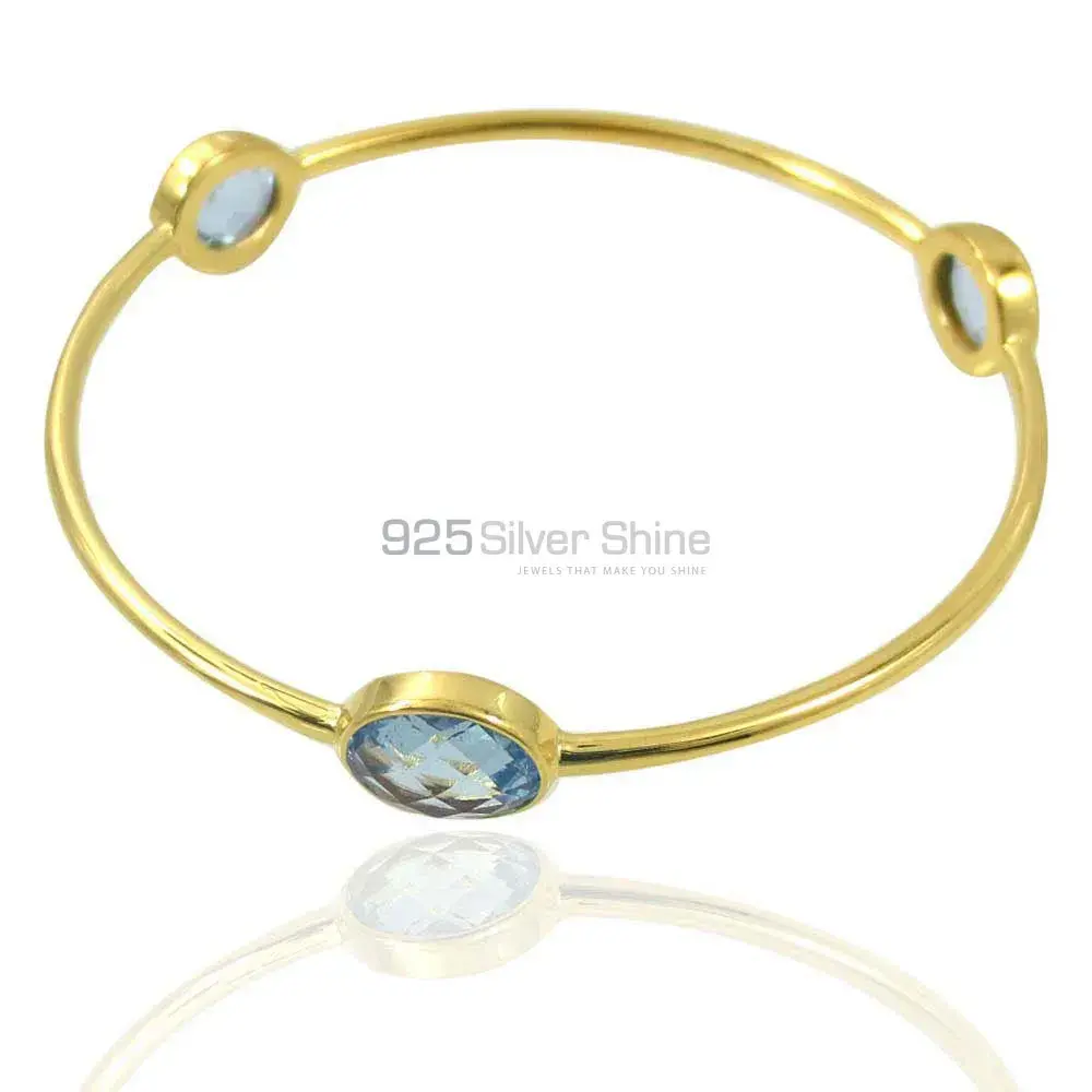 Synthetic Blue Topaz Gemstone Handmade Bracelet In 925 Silver Gold Vermeil 925SSB76