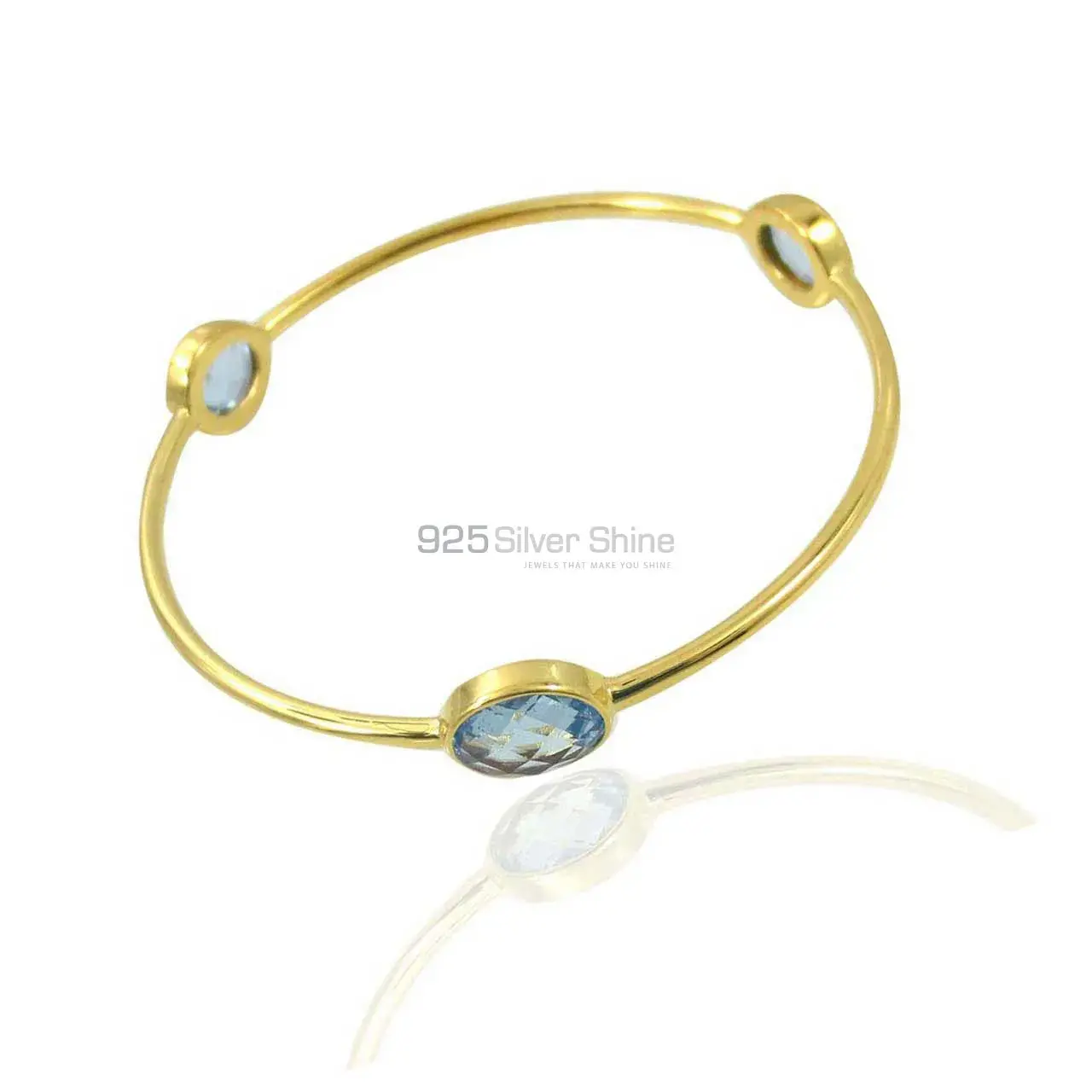 Wholesale Synthetic Blue Topaz Gemstone Handmade Bracelet In 925 Silver Gold Vermeil 925SSB76_0