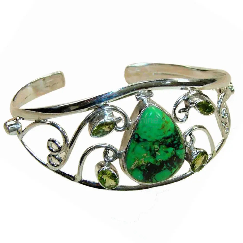 Wholesale Turquoise & Peridot Gemstone Cuff Bangles In Solid 925 Silver 925SSB119