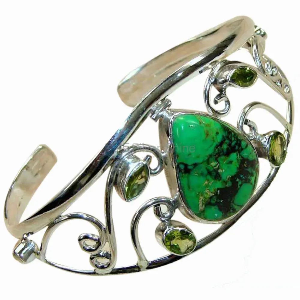 Wholesale Turquoise & Peridot Gemstone Cuff Bangles In Solid 925 Silver 925SSB119_0