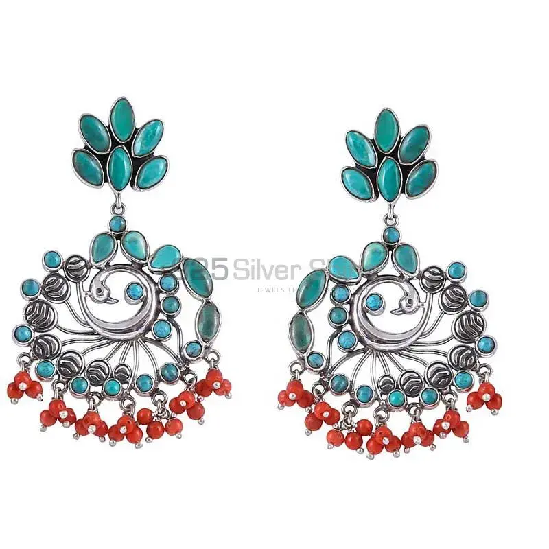 Wholesale Turquoise Gemstone Peacock Earring In Sterling Silver Jewelry 925SE12