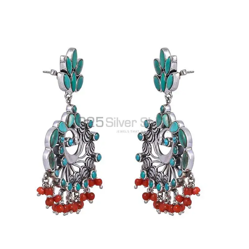 Wholesale Turquoise Gemstone Peacock Earring In Sterling Silver Jewelry 925SE12_0