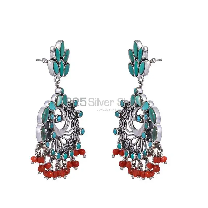 Turquoise Gemstone Peacock Earring In Sterling Silver Jewelry 925SE12_2