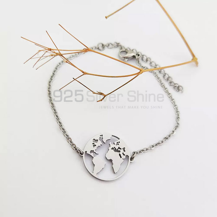 Wholesale World Map Design Chain Bracelet In Sterling Silver MPMB349_0