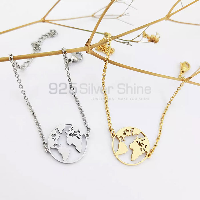 Wholesale World Map Design Chain Bracelet In Sterling Silver MPMB349_1