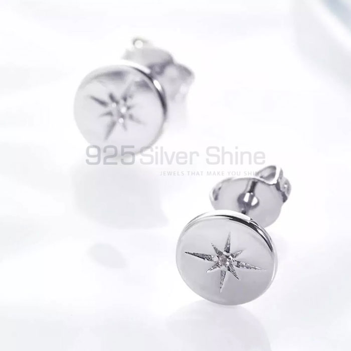 Wide Sale Round Stud Star Earring With Cz Gemstone STME493