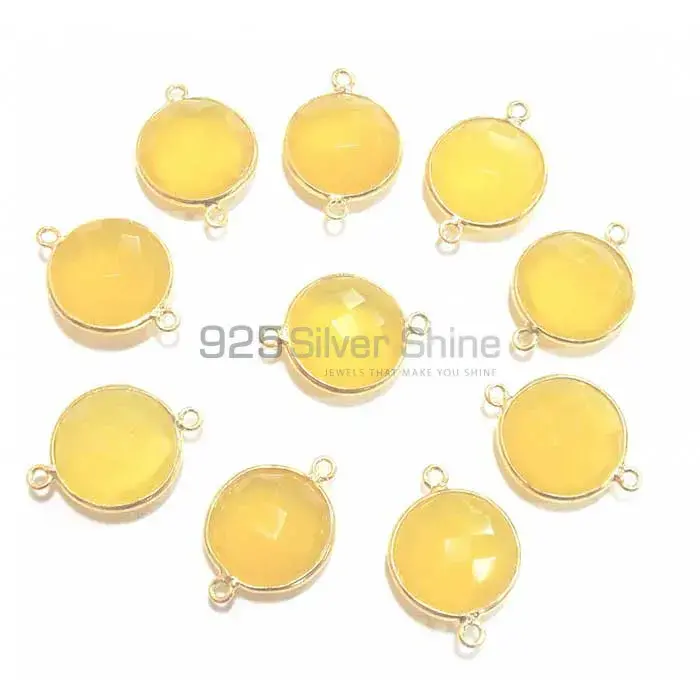 Yellow Chalcedony Round Gemstone Double Bail Bezel Sterling Silver Connector 925GC191