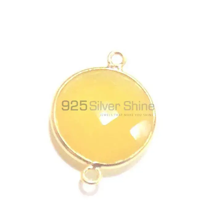 Yellow Chalcedony Round Gemstone Double Bail Bezel Sterling Silver Connector 925GC191_0